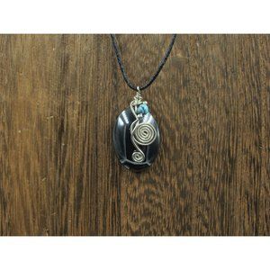 16" Sterling Silver Handmade Large Hematite Swirl Necklace Vintage Minimalist